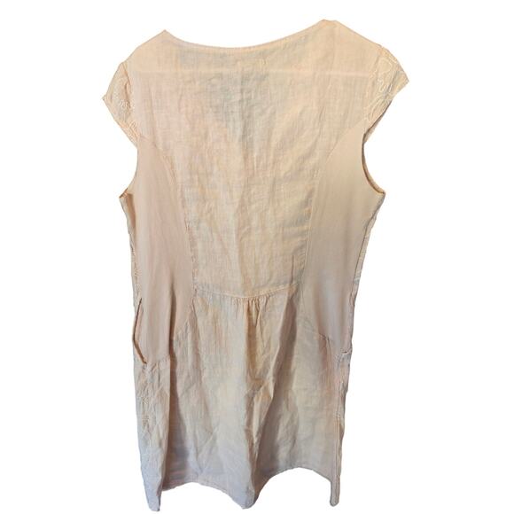 Lina Tomei Italian Linen Dress L Womens Embroidered Sequin Design Light Pink - Picture 5 of 5